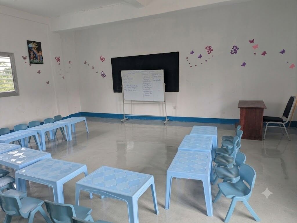 Bright classroom with child-sized furniture