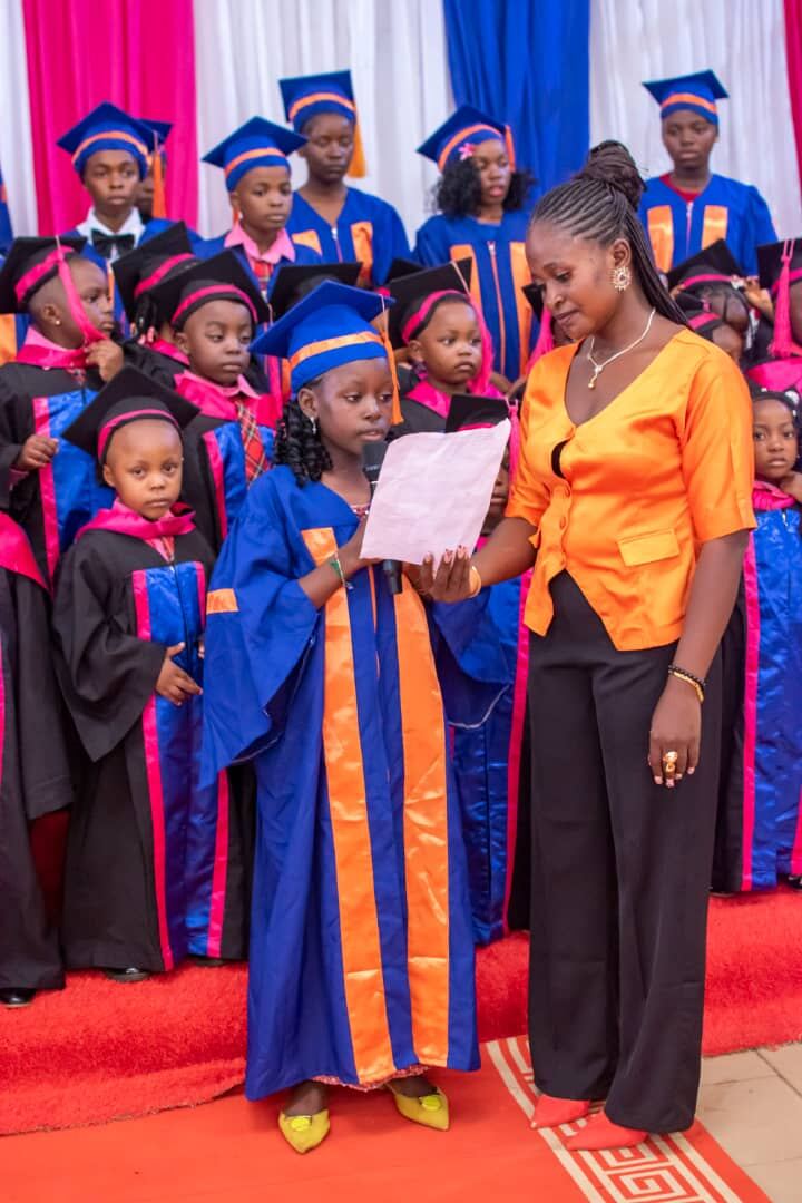 Graduating pupil giving a speech on stage