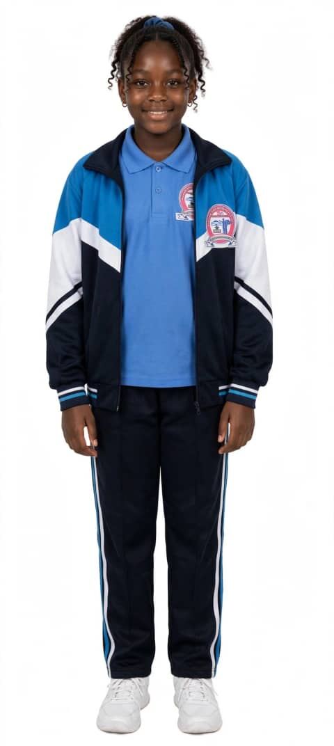 Pupil in Super Kids International School tracksuit uniform